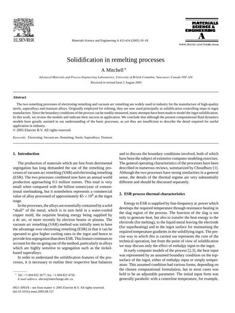 PDF Solidification In Remelting Processes DOKUMEN TIPS