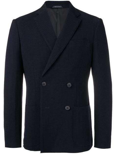 Giorgio Armani Textured Double Breasted Blazer In Blue Modesens