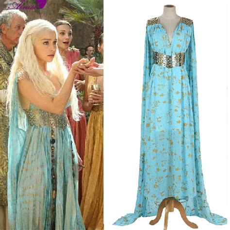 Long Blue Dress Cosplay Game Of Thrones Daenerys Targaryen Wedding