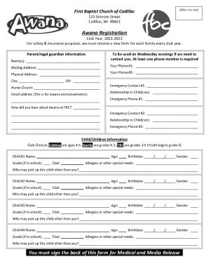 Fillable Online Fbc Awana Registration Form Fax Email Print Pdffiller