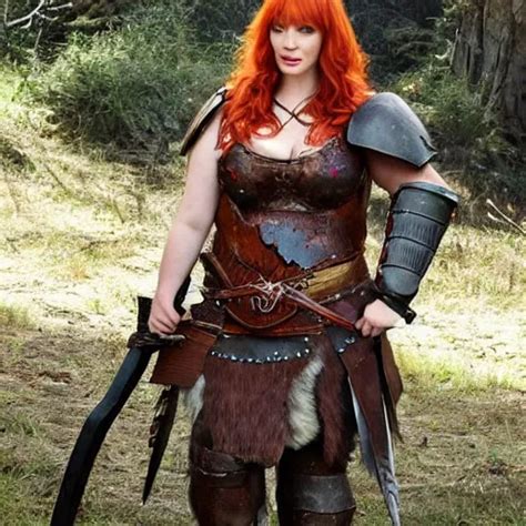 Full Body Photo Of Christina Hendricks As A Barbarian Stable