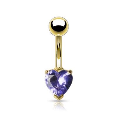 Piercing nombril plaqué or Cristal coeur lilas