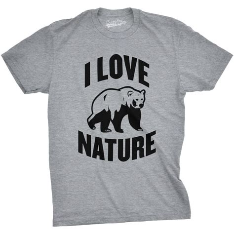 Mens I Love Nature Funny Bear Shirts Cool Tees Outdoor Novelty Vintage