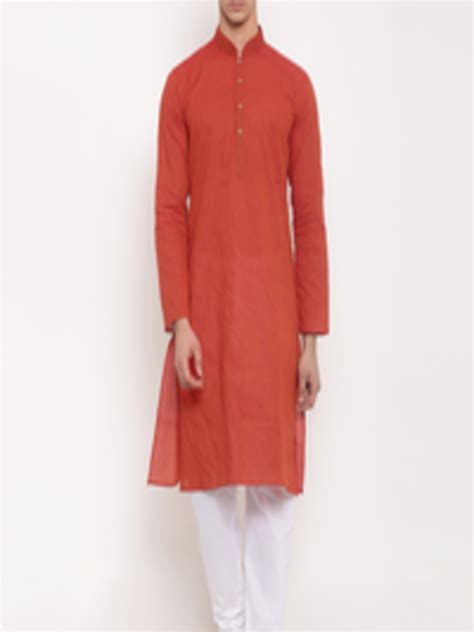 Buy RG DESIGNERS Men Rust White Solid Kurta With Pyjamas Kurta Sets