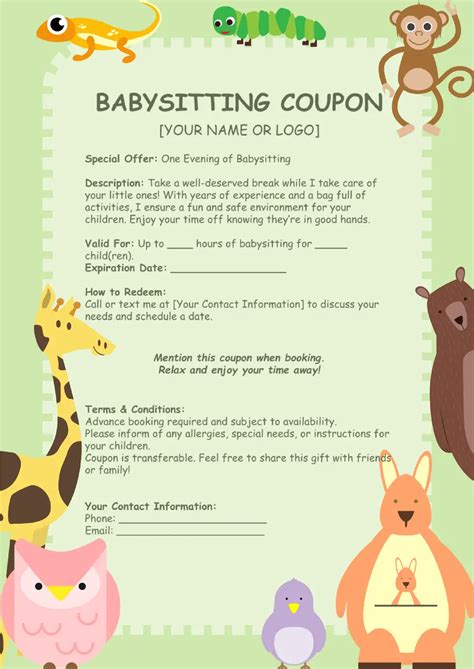 Free Babysitting Coupon Template For Google Docs