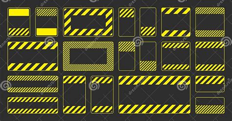 Various Blank Yellow Warning Signs With Diagonal Lines Attention