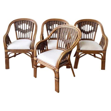 Vintage Boho Chic Bamboo Rattan And Wicker Dining Chairs For Sale At