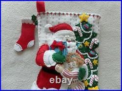 Bucilla Felt Christmas Stocking 18 Christmas Hugs Girl Completed