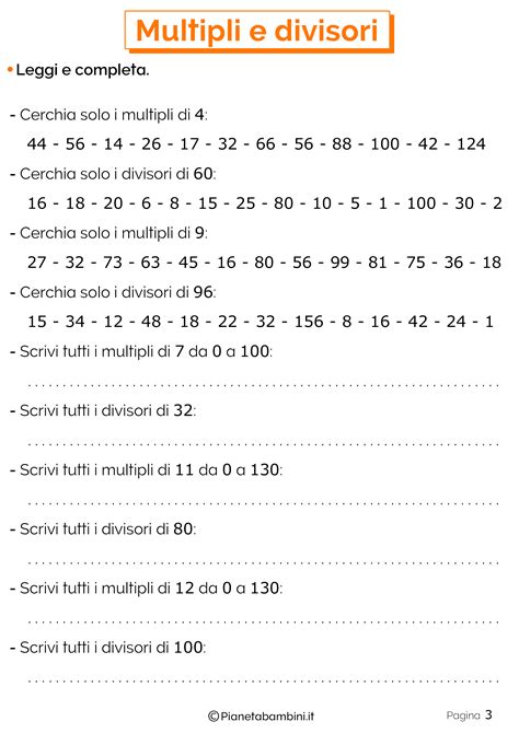 Esercizi Su Multipli E Divisori Per La Scuola Primaria Pianetabambini It