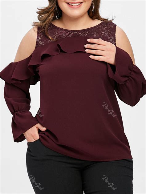 [43 Off] Plus Size Open Shoulder Lace Yoke Top Rosegal