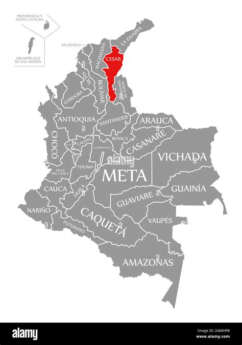 Cesar Red Highlighted In Map Of Colombia Stock Photo Alamy