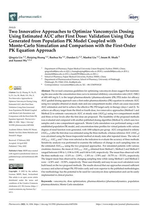 Pdf Two Innovative Approaches To Optimize Vancomycin Dosing Using