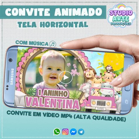 Convite Vídeo Animado Safari Aquarela Rosa Elo7