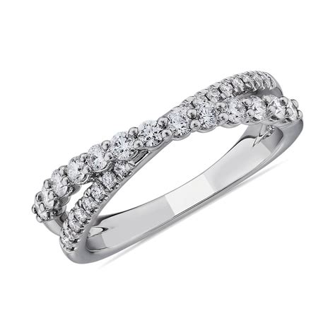 Asymmetrical Criss Cross Diamond Wedding Ring In 14k White Gold Isi2