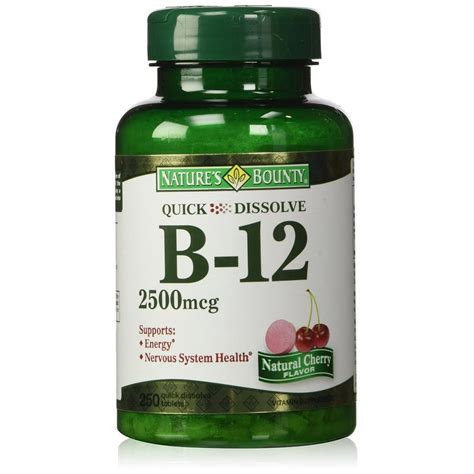 Natures Bounty Quick Dissolve Fast Acting Vitamin B 12 2500 Mcg Natural Cherry Flavor 250