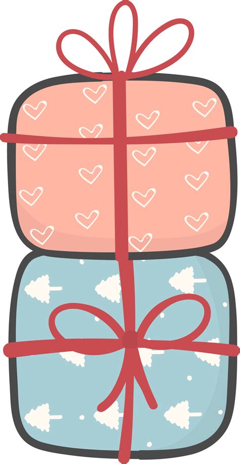Cute Stacked Colourful Christmas Present T Box Cartoon Doodle Hand