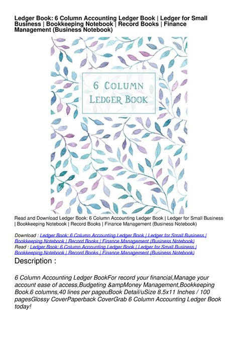 Read Ebook Pdf Ledger Book: 6 Column Accounting Ledger Book | Ledger ...