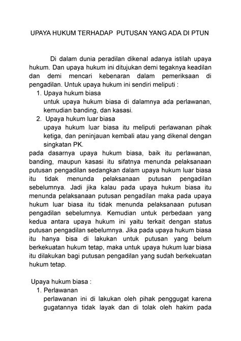 Upayaukum Terhadap Putusan Pengadilan Di Ptun Upaya Hukum Terhadap