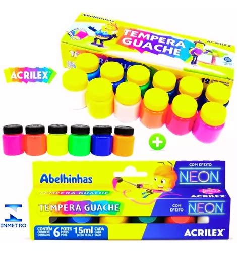 Kit Tinta Tempera Guache Acrilex Cores Ml Escolar Neon Mercadolivre