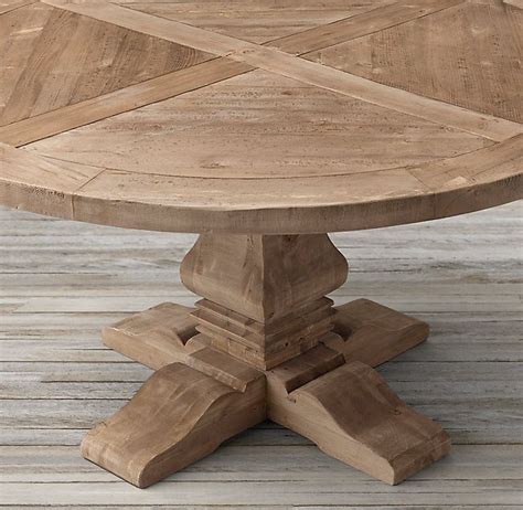 RH S Salvaged Wood Trestle Round Dining Table Our Salvaged Wood Trestle