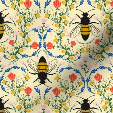 Bee Garden Cream Spoonflower Bee Garden Spoonflower Minky Fabric