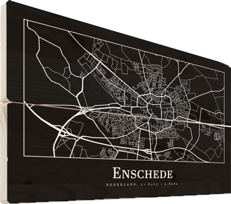 Wanddecoratie Hout Kaart Enschede Stadskaart Plattegrond