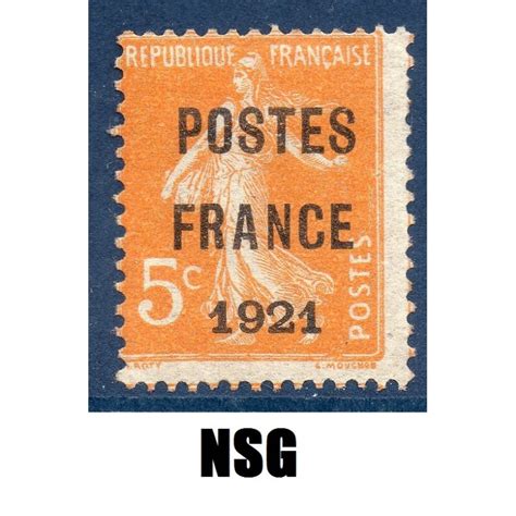 Timbre France Préoblitérés Yvert 33 semeuse poste France 1921 5c orange