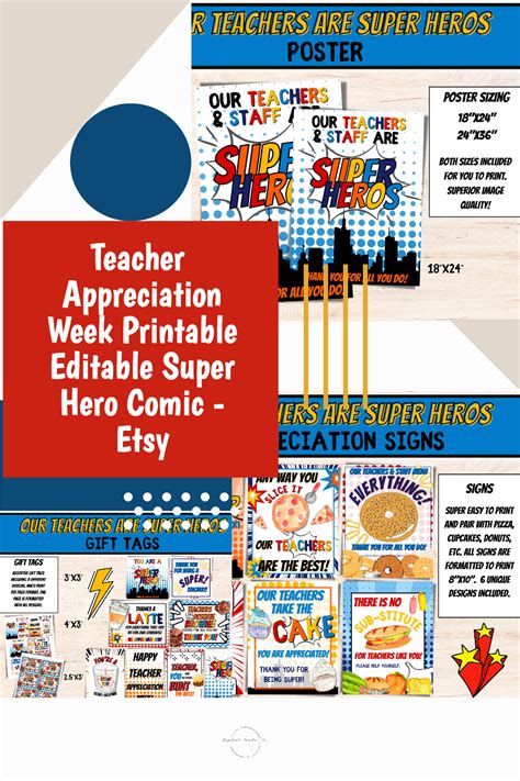 Teacher Appreciation Week Printable Editable Super Hero Comic Bundle Diy Teacher Appreciation