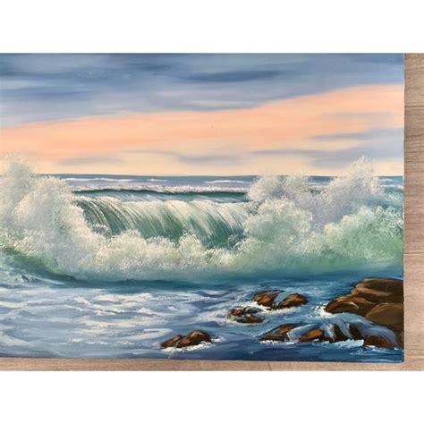 Sunset Ocean Waves Rectangular Seascape Original Acrylic Canvas Painting | Chairish