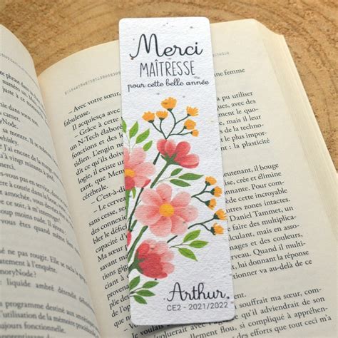 Marque page à planter personnalisé Merci Maîtresse Fleurs Carte à