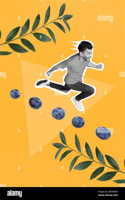 Artwork Magazine Collage Picture Of Funky Hurrying Guy Running Berries