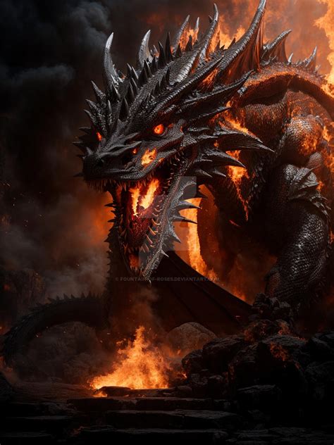 giant dragon  fountain  roses  deviantart