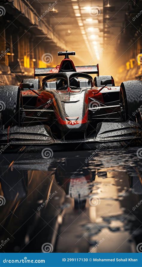 Modern Racing Car In Formula Racetrack Blurry Background Stock Photo