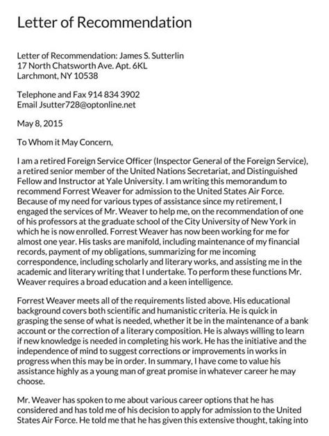 Military Letter Of Recommendation Free Templates