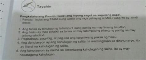 Panuto Isulat Ang Tama Kung Wasto Ang Mga Pahayag At Mali Kung Ito Ay