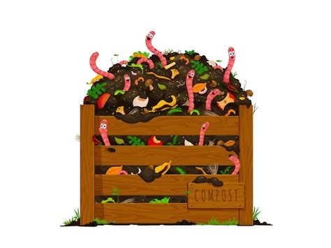 Premium Vector Funny Earth Worms In Wooden Compost Box With Soil