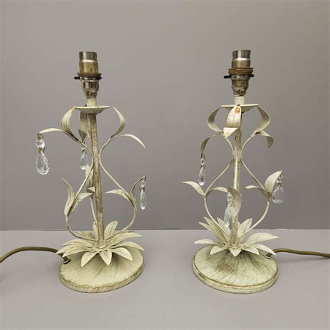 Pair Of Laura Ashley Vintage Tole Table Lamps Shabby Chic Painted