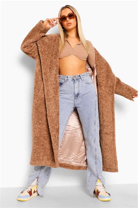 Womens Luxe Textured Teddy Faux Fur Oversized Maxi Coat Boohoo Uk