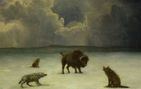 Albert Bierstadt, picture, Trapped, Buffalo, 2K, wolf, animals HD Wallpaper