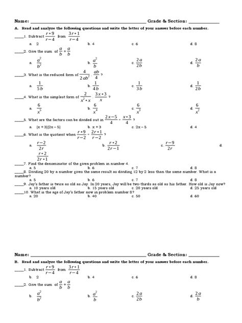 Math 8 Activity Pdf Arithmetic Mathematics