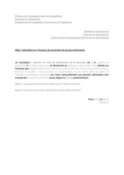 Attestation Sur L Honneur De Paiement D Une Pension Alimentaire