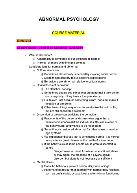 Psyc 3140 Midterm 1 Notes Chapter 1 2 3 5 Abnormal Psychology Course