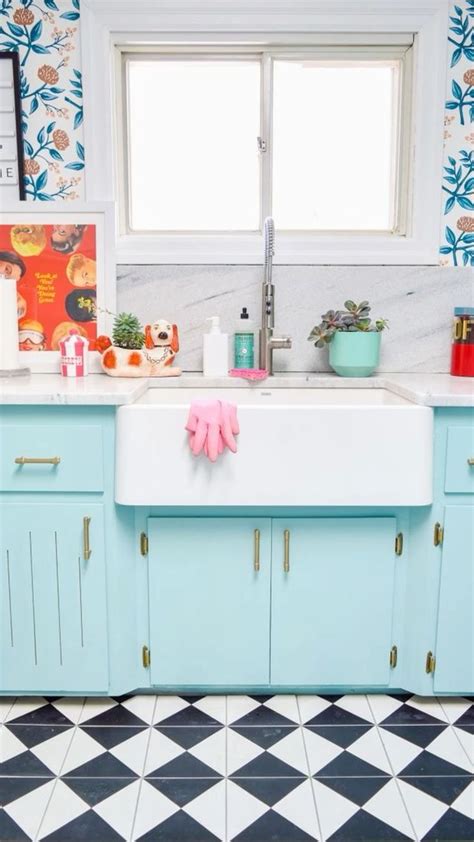 Colorful Retro Kitchen with Blue Cabinets - Vibrant Home Decor