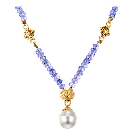 Tanzanite Pearl And Diamond Opera Length Necklace For Sale At 1stDibs