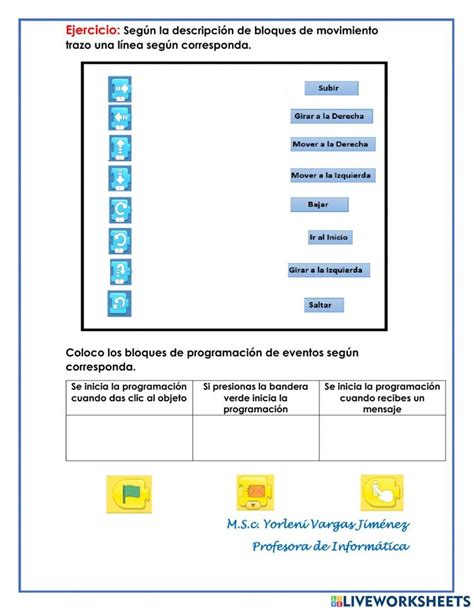 Bloques de programación Scratch JR worksheet Profesor de informática