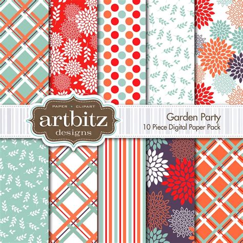 Garden Party 10 Piece Floral Digital Scrapbooking Paper Pack 12x12