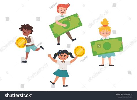 Set Children Holding Money Stock Vector (Royalty Free) 2091089131 ...
