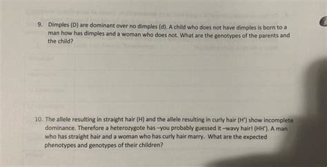 Solved 9. Dimples (D) are dominant over no dimples (d). A | Chegg.com