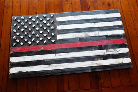 Thin Red Line Vintage Wood Flag Patriot Wood