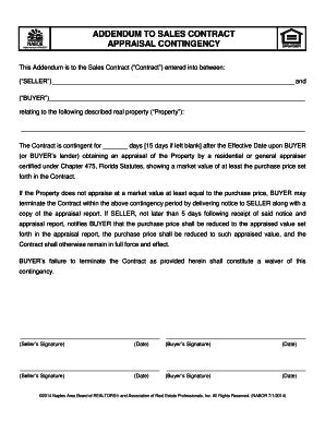 Fillable Online ADDENDUM TO SALES CONTRACT APPRAISAL CONTINGENCY Fax